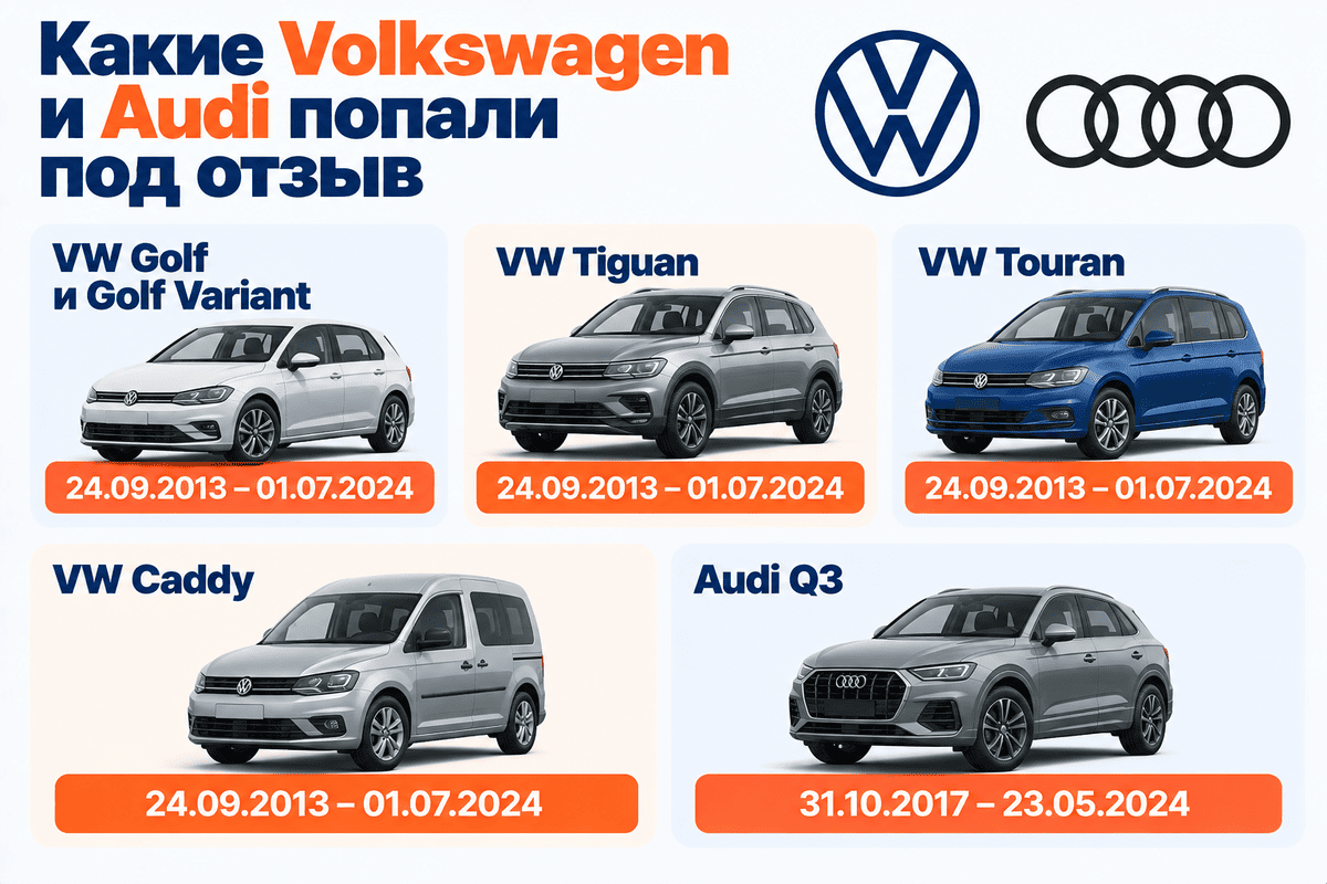 Volkswagen и Audi отзывают 2,1 млн автомобилей