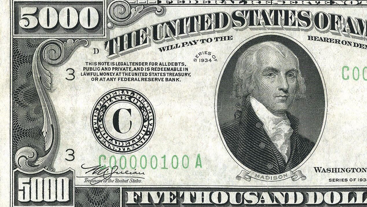 Доллар на $5000? В США действительно выпускали такие банкноты