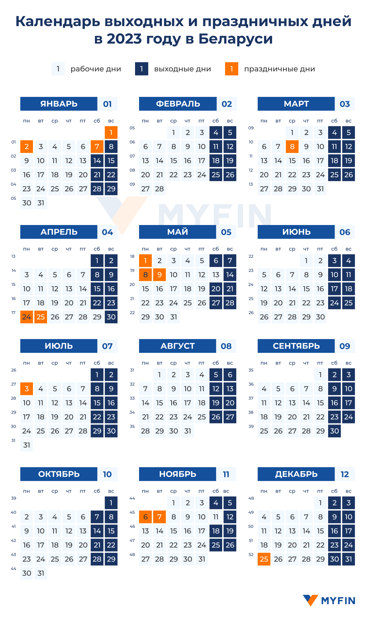 Перенос рабочих дней в 2023 в Беларуси - выходные и праздничные дни в 2023